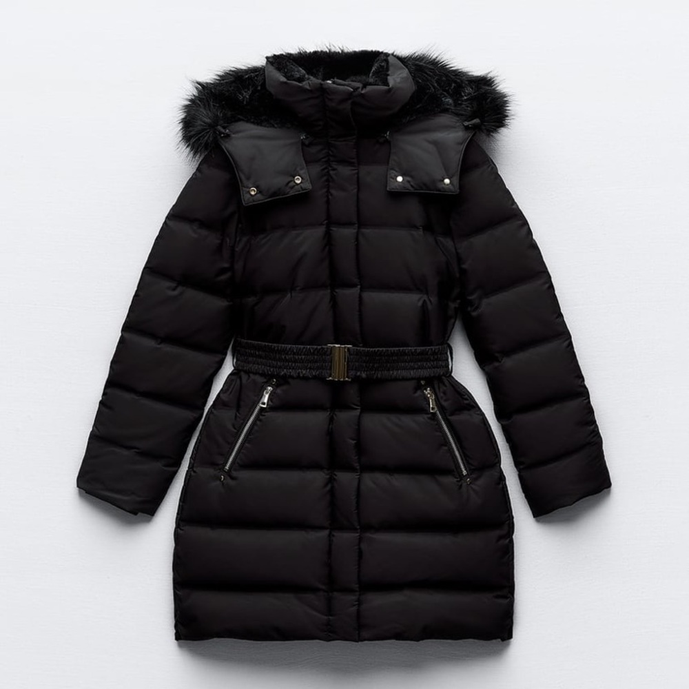 ZARA FAUX FUR HOODED DOWN PUFFER JACKET